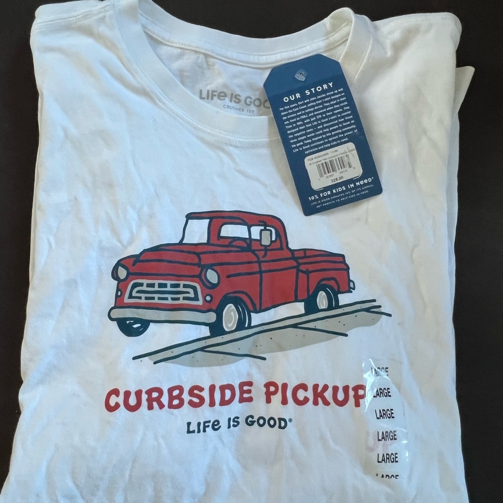 Life is Good Adult White T-Shirt with Red Truck Design - Curbside Pickup - Picture 2 of 3